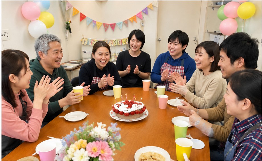 皆でお祝いしながら苺気を食べました。